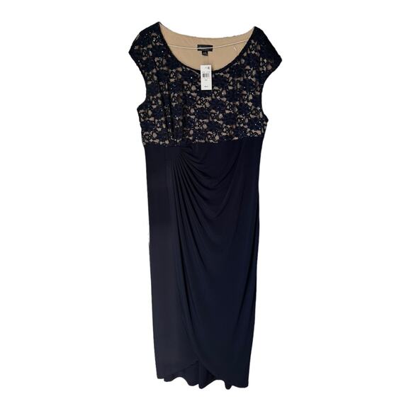 NWT Connected Embellished Cap Sleeve Gathered Waist Navy Gown Size 24W - Picture 2 of 12